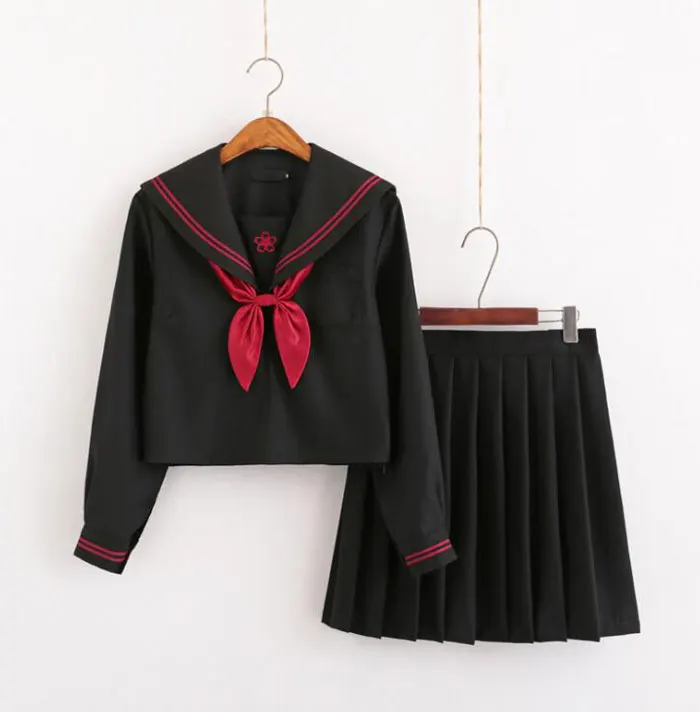 Autumn Japanese School Uniforms For Girls Cute Long-length Sailor Tops Pleated Skirt Full Sets Cosplay JK Costume Series