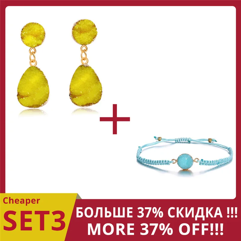 SET 3 17 км богемные зеленые кристаллические друзы серьги для женщин смешанные цвета большой камень смолы люстра Висячие серьги Mujer Винтажные Ювелирные изделия Прямая поставка - Окраска металла: SET 3