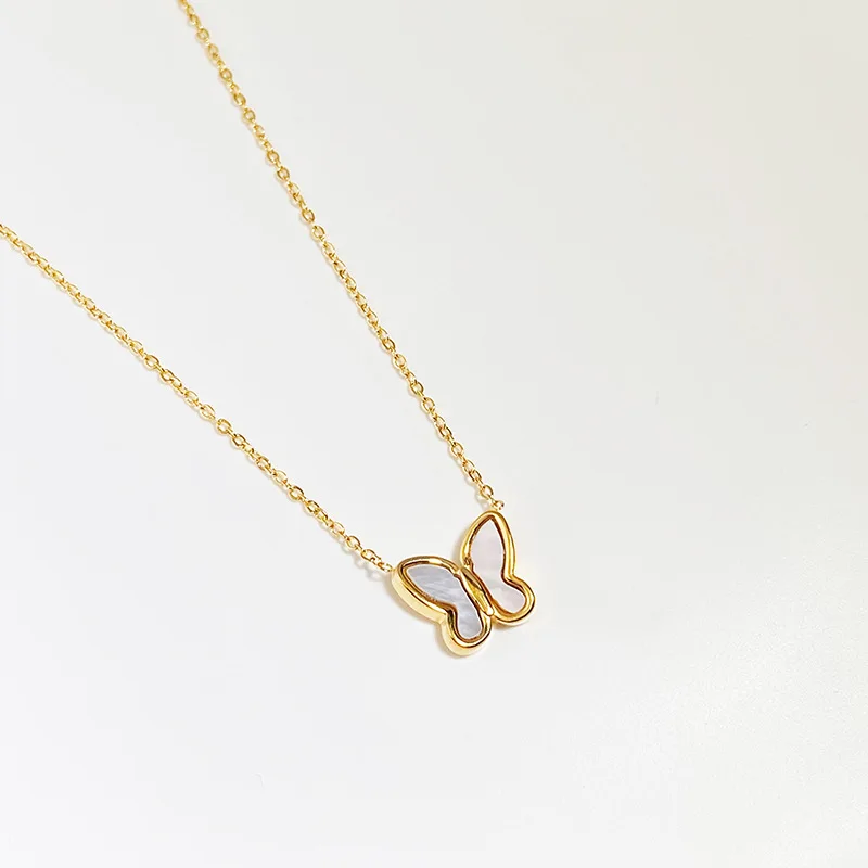 

925 Sterling Silver Necklace Gold Butterfly White Natural Fritillary Luxury Jewelry Simple Fashion