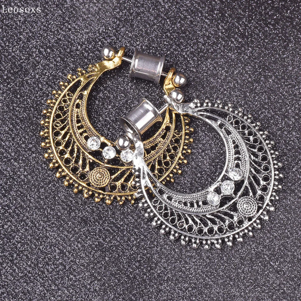 

Leosoxs European and American hot sale double horn ear profile, national style retro pendant hollow pattern ear expansion