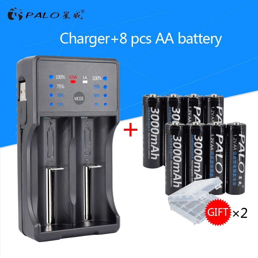 Charger 8pcs AA Умный светодиодный дисплей зарядное устройство USB зарядное устройство для Ni-MH Ni-CD AA AAA Li-ion 3,7 в 18650 аккумуляторная батарея+ 4 шт. AA батареи - Цвет: Charger 8pcs AA