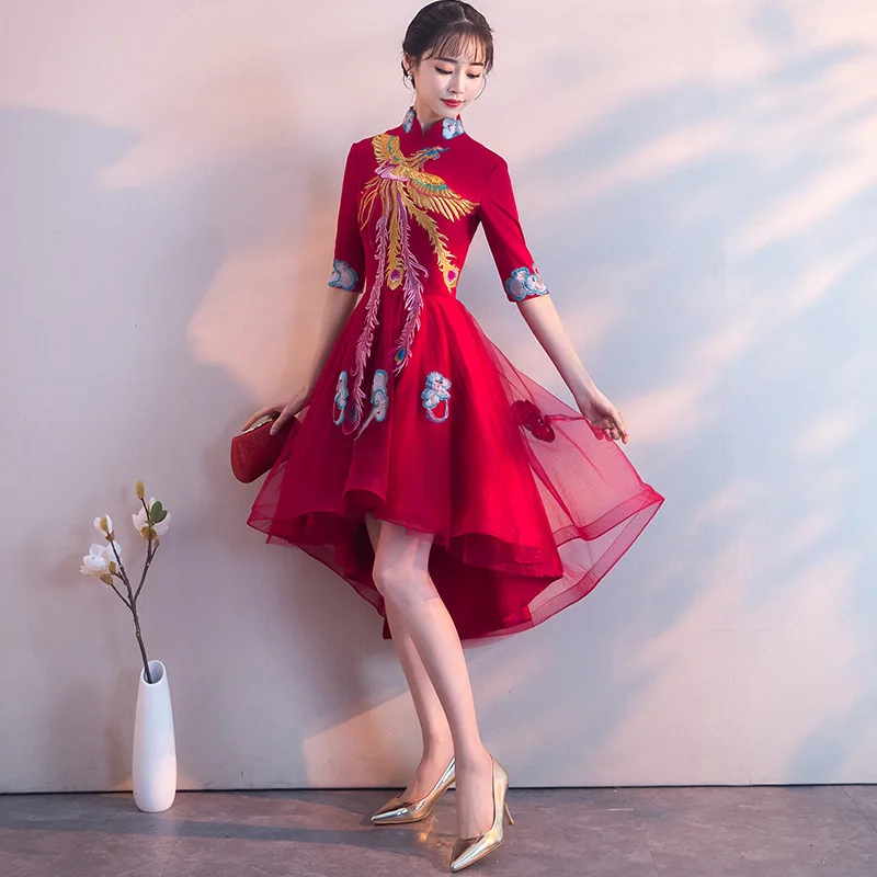 Новинка 2019 банкетное вечернее платье с вышивкой Феникса короткое длинное