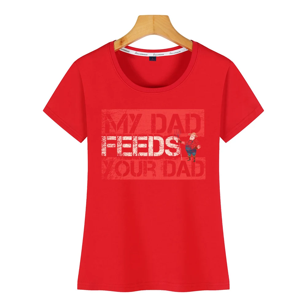 Женская футболка с надписью my dad feeds your farmer farm ranch белая короткая винтажная женская