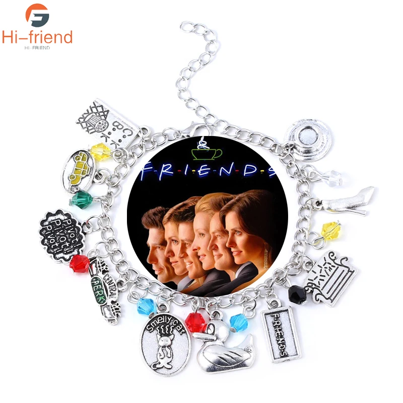 Classic TV Show Friends Bracelets Central Perk Coffee Time Smelly Cat Charms Bracelet for Women Men Party Halloween Gift Jewelry