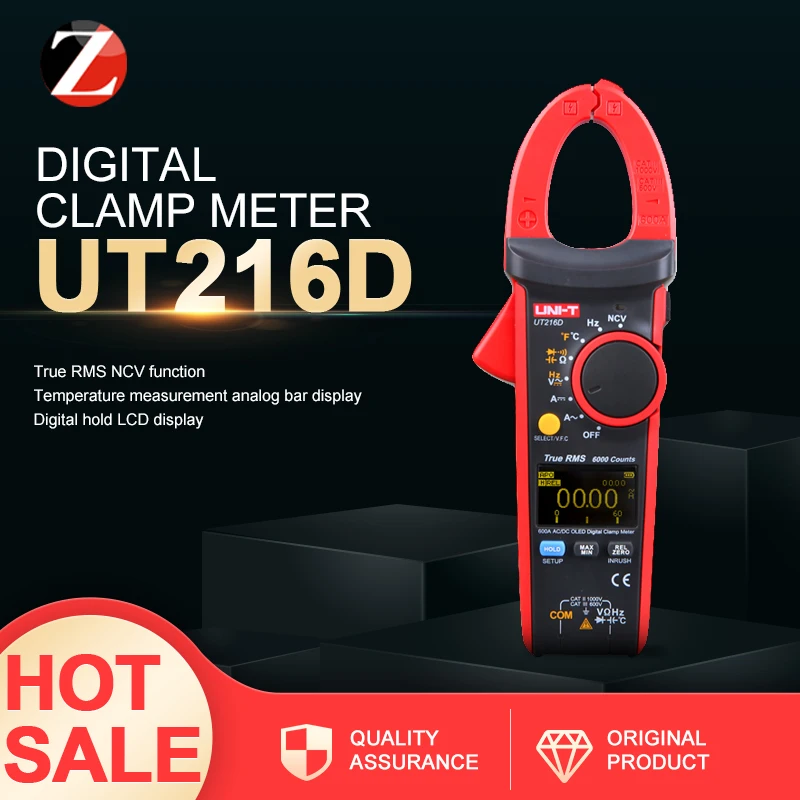 Тестер для измерения тока UT216D светодиодный дисплей AC DC V.F.C 600A True RMS цифровые клещи
