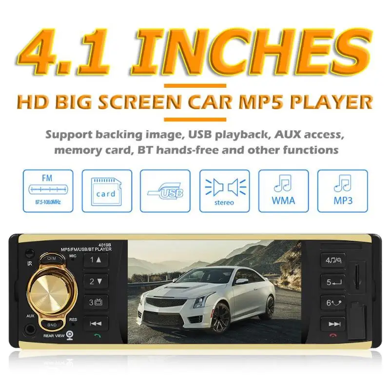 Автомагнитола 1 Din 4 дюйма 4019B AUX FM Bluetooth поддержка камеры заднего вида