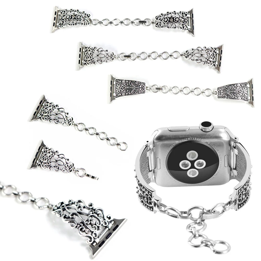 Ретро резные металлические ремешок для наручных часов iWatch серии 44/42/40/38 мм