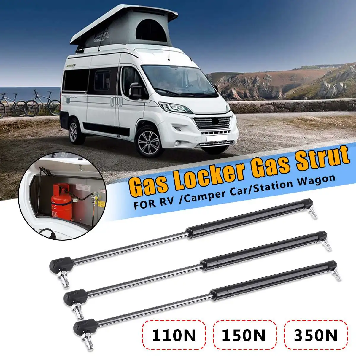 

520mm 110N/150N/350N Car Gas Spring Support Struts M8 Shaft For RV Caravan Trailer Tent Toolbox Telescopic Support Arm GS16
