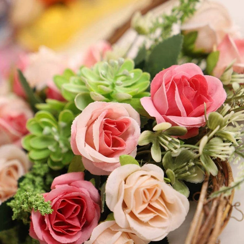 

Heart-Shaped Wreath Simulation Rose Flower Wreath Wall Hanging Pendent Door Wreath Wedding Props for Home Decoration