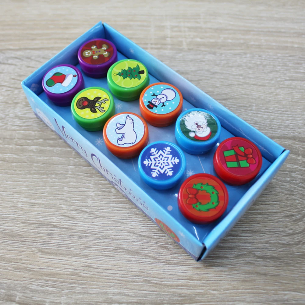 10Pcs Christmas Pattern Self-ink Seal Stamps DIY Scrapbook Toy Party Favors Gift for Children Toys Portable Stamp T | Игрушки и хобби