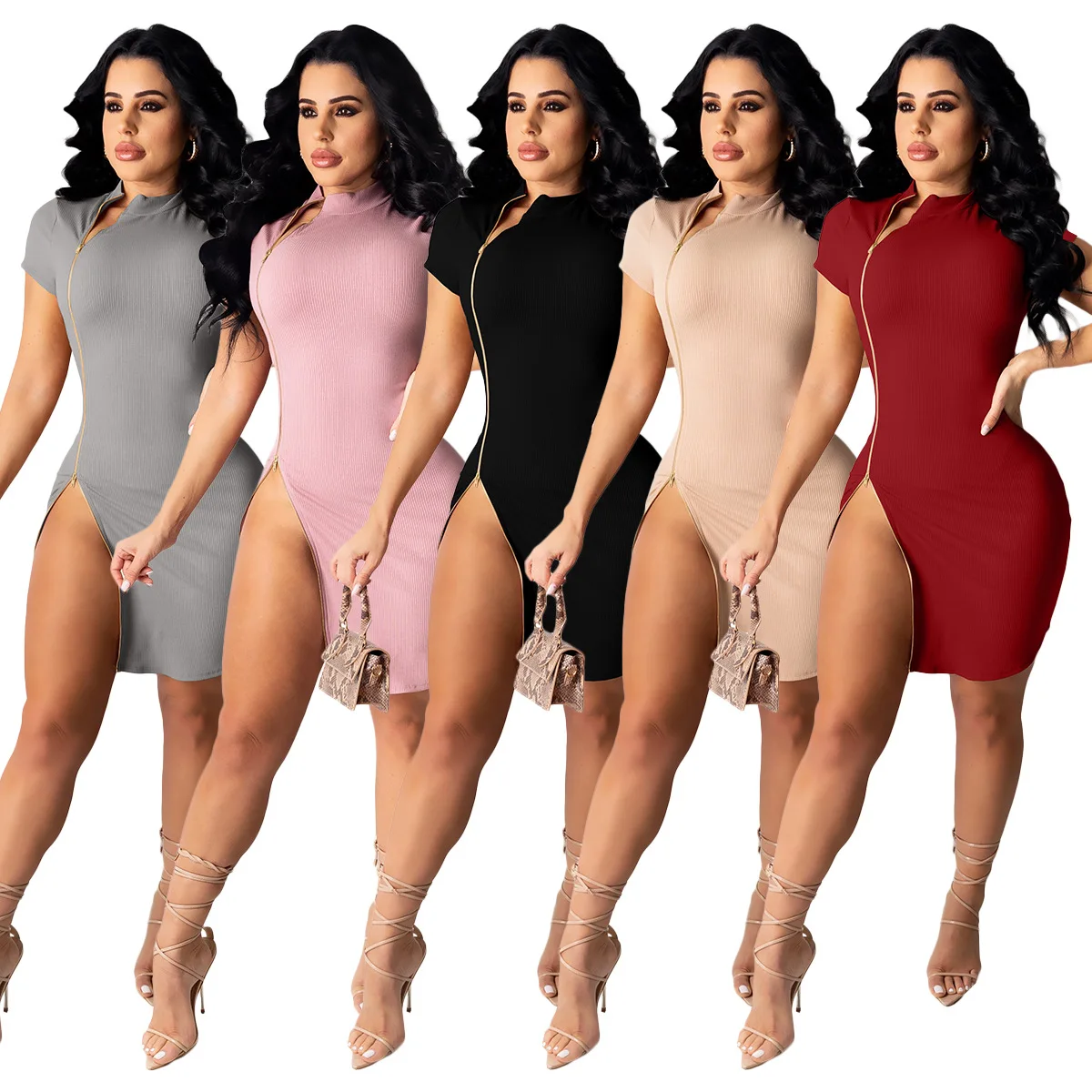 

HAOOHU молния Bodycon мини платье для дня рождения, с короткими рукавами, комплекты для женщин сексуальные платья вечерние ночной клуб платье Летн...
