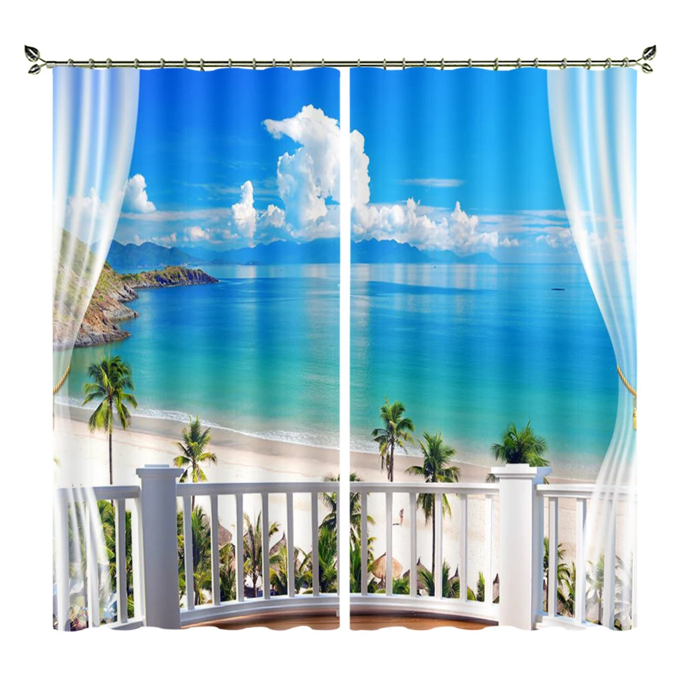

Vacation Travel Beach Scenery Picture Printed Blackout Curtains For Bedroom Balcony Living Room And Kitchen