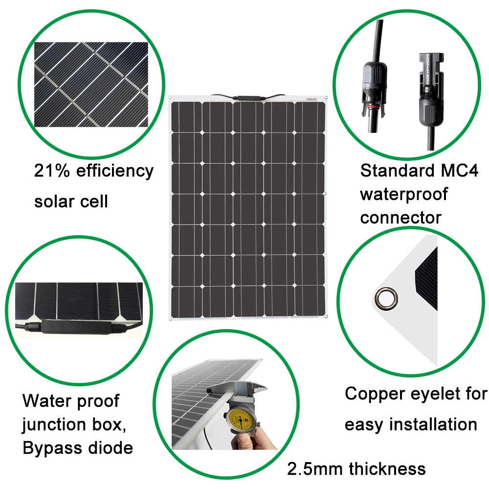 Солнечная панель 100 Вт 17 5 в полугибкая солнечная моноячейка For12V зарядное