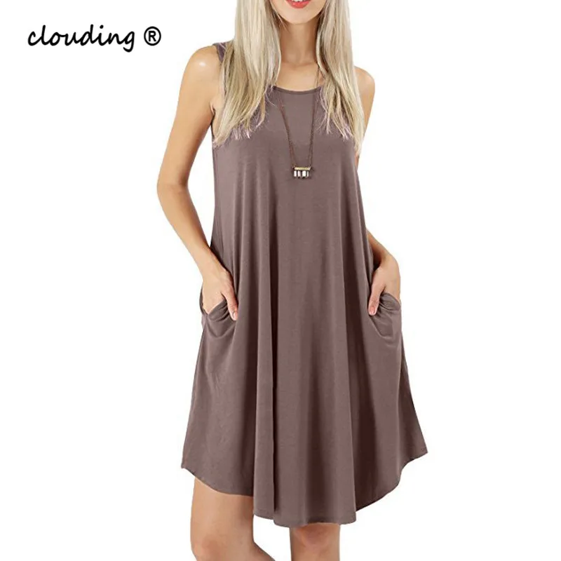Летняя одежда для женщин Повседневное платье с круглым вырезом однотонная