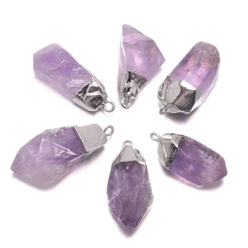 

Оптовая продажа 10 шт посеребренные нерегулярные Форма натуральный фиолетовый камень аметист кулон ювелирные изделия