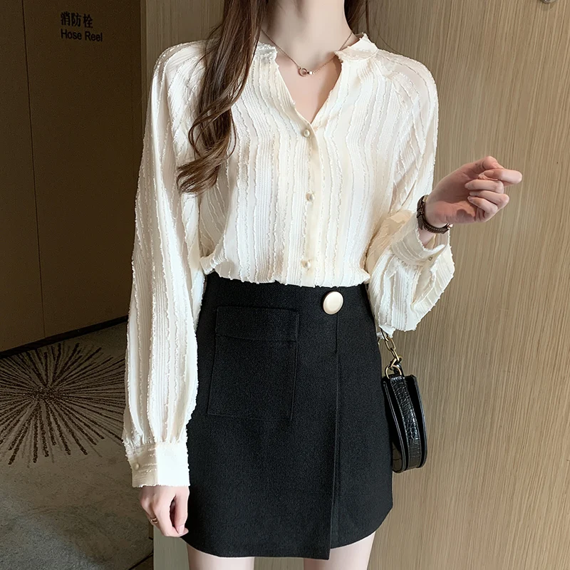 Рубашки с длинным рукавом для женщин женская блузка V образным вырезом топы