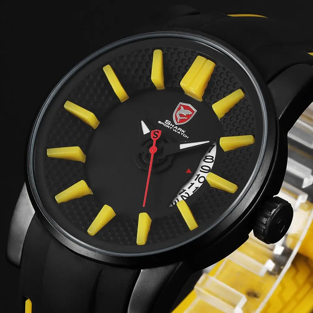 Yellow SH479 Серый Reef Shark Спортивные Часы 3D Face Желтый Аналоговый Дата Силиконовые Роскошные Кварцевые Часы Мужчина Часы Relogios Masculino/SH479 - Цвет: Yellow SH479