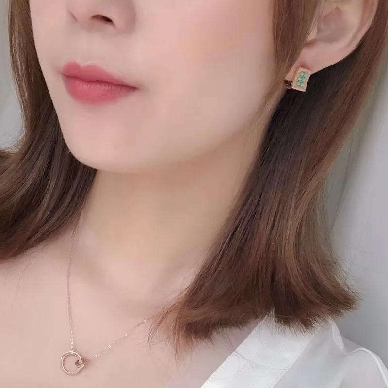 

UBESTNICE Trendy 925 Sterling Silver Gold Plated Natural Turquoise Geometric Rectangle Hoop Earrings Fine Jewelry for Women Gift