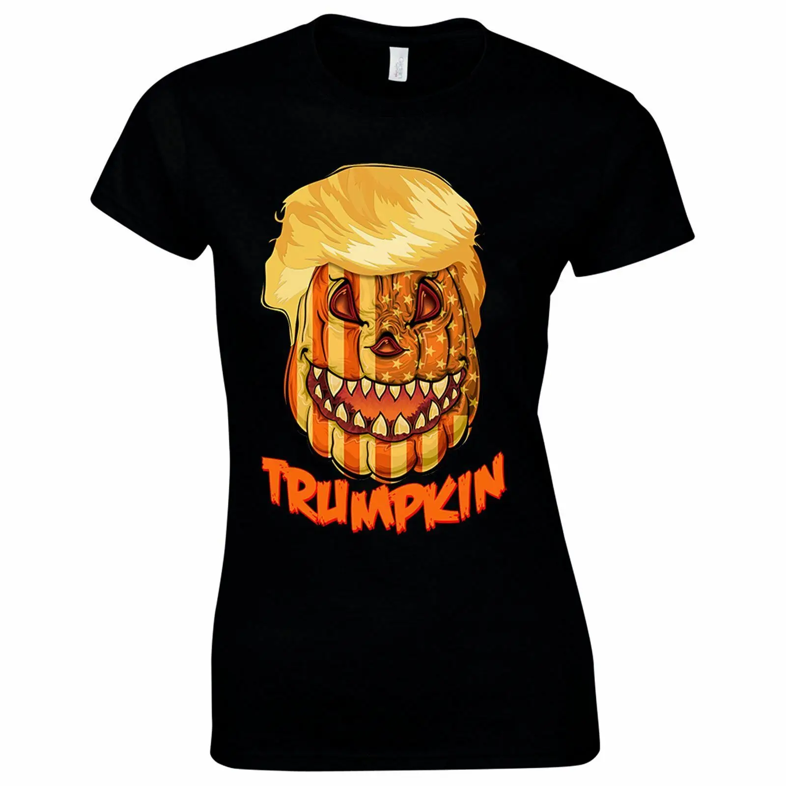Женская футболка на Хэллоуин Trumpkin страшная Тыква ужас Дональд Трамп