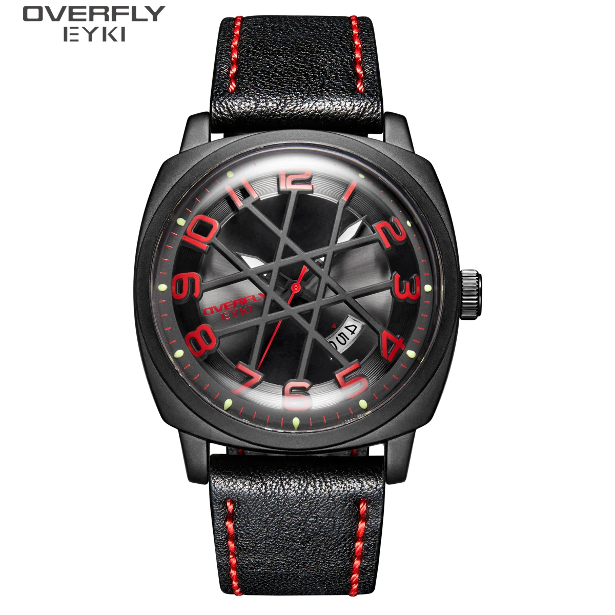 Black Red EYKI, повседневные кварцевые часы для мужчин, модный кожаный браслет, водонепроницаемые наручные часы, черный цвет, мужские часы, reloj hombre, новинка, E3106L - Цвет: Black Red