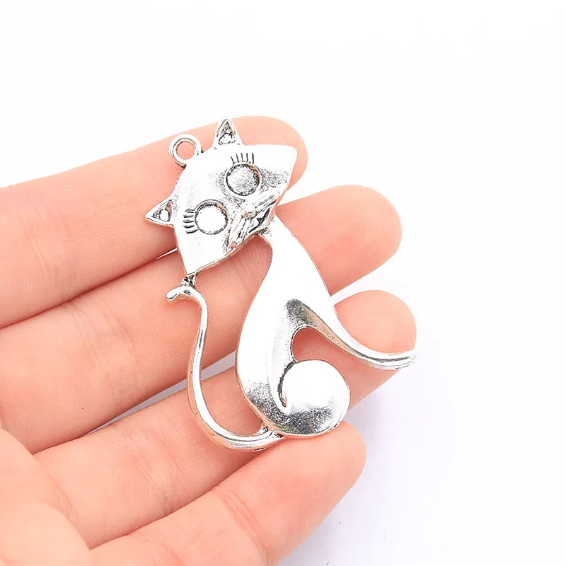 4 шт 31*45 мм старинное серебро Шарм кошка металлический сплав цинка талисман
