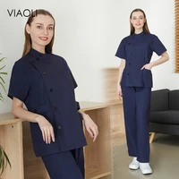 ladies women work scrubs set beauty salon pet shop nurse clean scrub medical uniform two piece short sleeve top elastic pants