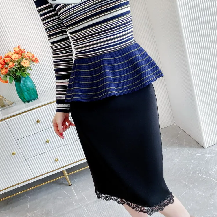 Slim Fit Design ! Color Block Striped  Elegant  Kintted Jumper Sweater 2021 Spring/Autumn Collectitons