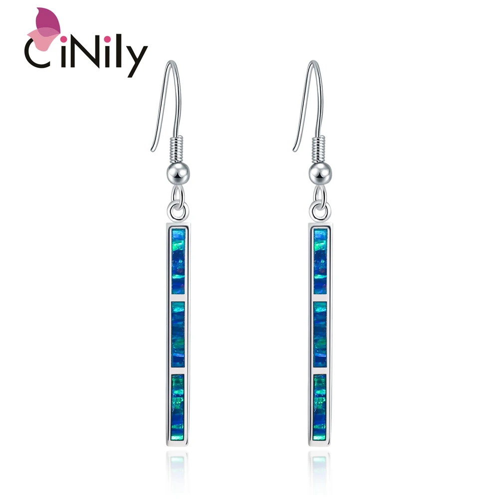 

CiNily Created Blue Green Fire Opal Silver Plated Wholesale NEW Styel for Women Jewelry Dangle Earrings 1 7/8" OH4180-81
