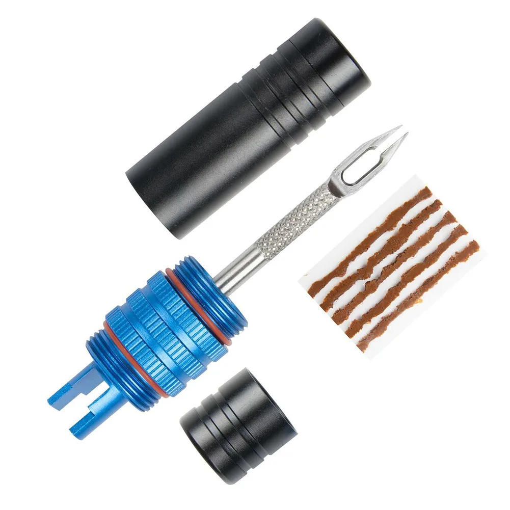 

Bike Bicycle Tubeless Tyre Puncture Repair Tool Kit With FV-Presta Valve Tool + 5 Repair Strips Aluminum MTB Bike Repair Tools