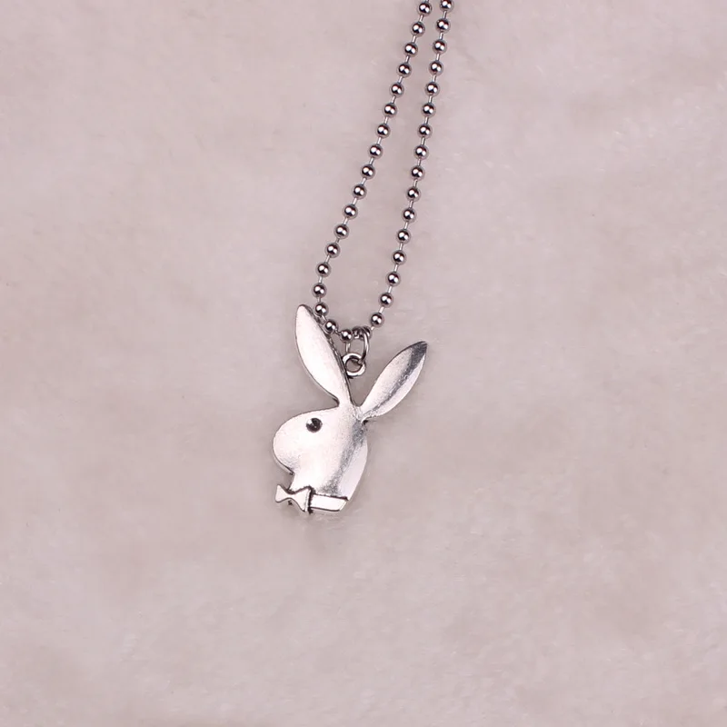 

2020 New Simple Cute Ear Bunny Playboy Necklace Women Men Fashion Long Stainless Steel Ball Beaded Chain Necklaces Collier Femme