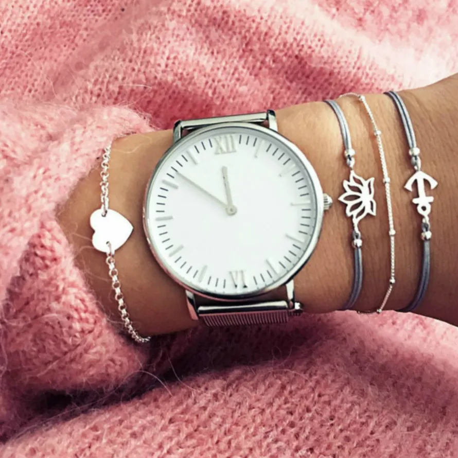 (Нет часов) 1 комплект браслет с подвесками любовь Лотос простой металлический