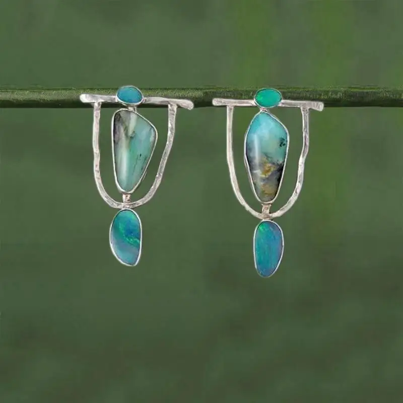 Boho Этнические каучук зеленого цвета Камень Висячие серьги для женщин индийские