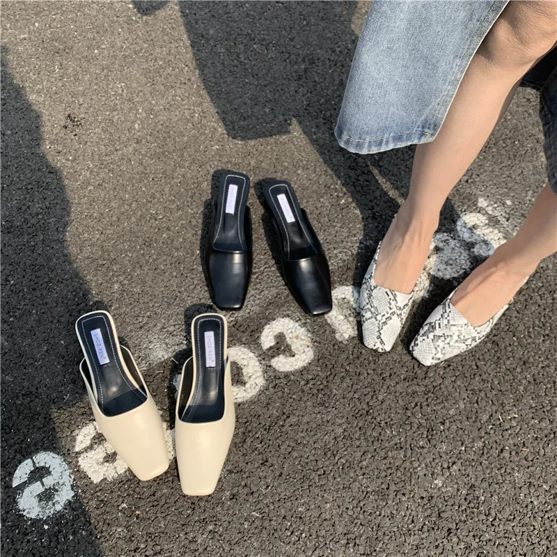 

Thin Heels Shoes Square Toe Shallow Lady Multicolored Sandals Low Slippers Casual Loafers Med Slides Leopard Girl Cover Luxury R