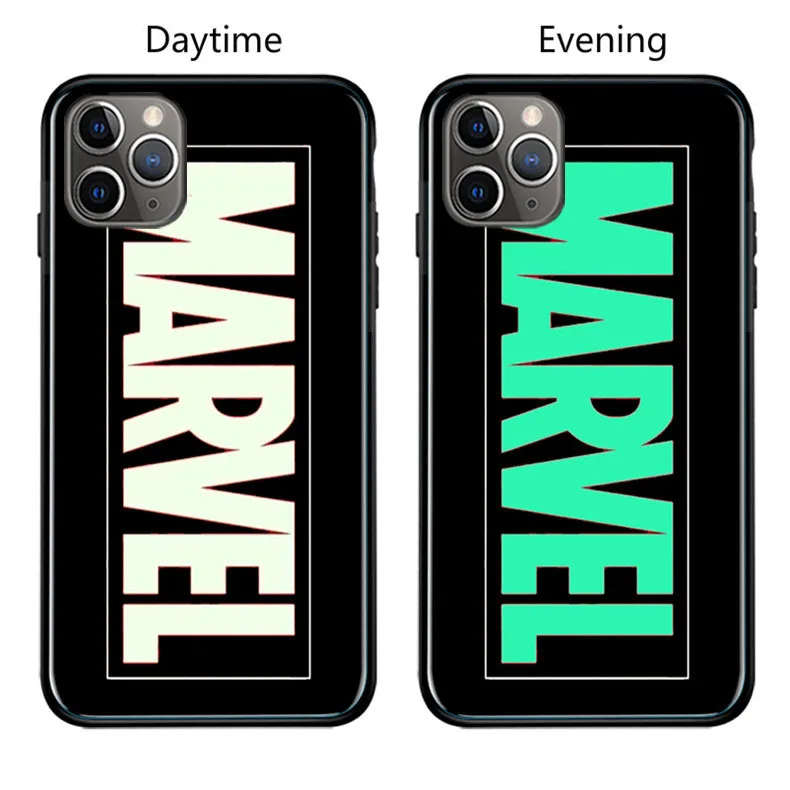 Marvel Бэтмен Веном чехол в виде светящегося стекла для iphone 11 Pro XS MAX XR X 7 8 6 6S Plus Мстители Черная пантера Железный человек чехол - Цвет: Black Marvel