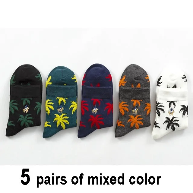5 pairs mixed 5 пар/лот Pier Polo Для мужчин носки Новые сорняков на осень-зиму модного цвета Harajuku с паттерном в форме листьев; хлопковые носки мужские платье подарки - Цвет: 5 pairs mixed