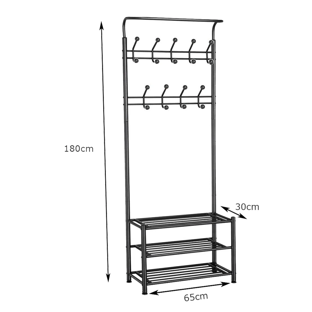 

Coat rack and shoe rack Wall for clothes coat shelf-Black