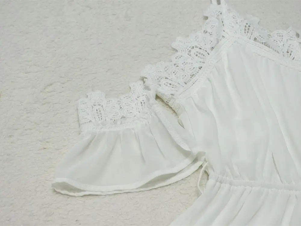 Женский шифоновый комбинезон кружевной в стиле пэчворк с лямкой на шее и поясом