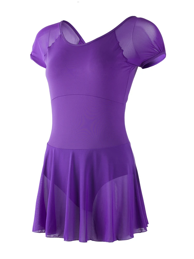 

Ladies Ballet Dress Gymnastics Leotard Short Sleeve Skirted Ballet Clothing Dance Wear With Mesh Skirts