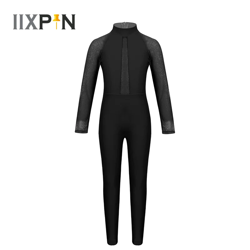 Гимнастическое трико для девочек балетное платье детское Сетчатое с длинными