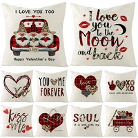 valentines day decor cushion cover 18x18in square pillowcase holiday decorative cushion case heart printed linen pillow cover