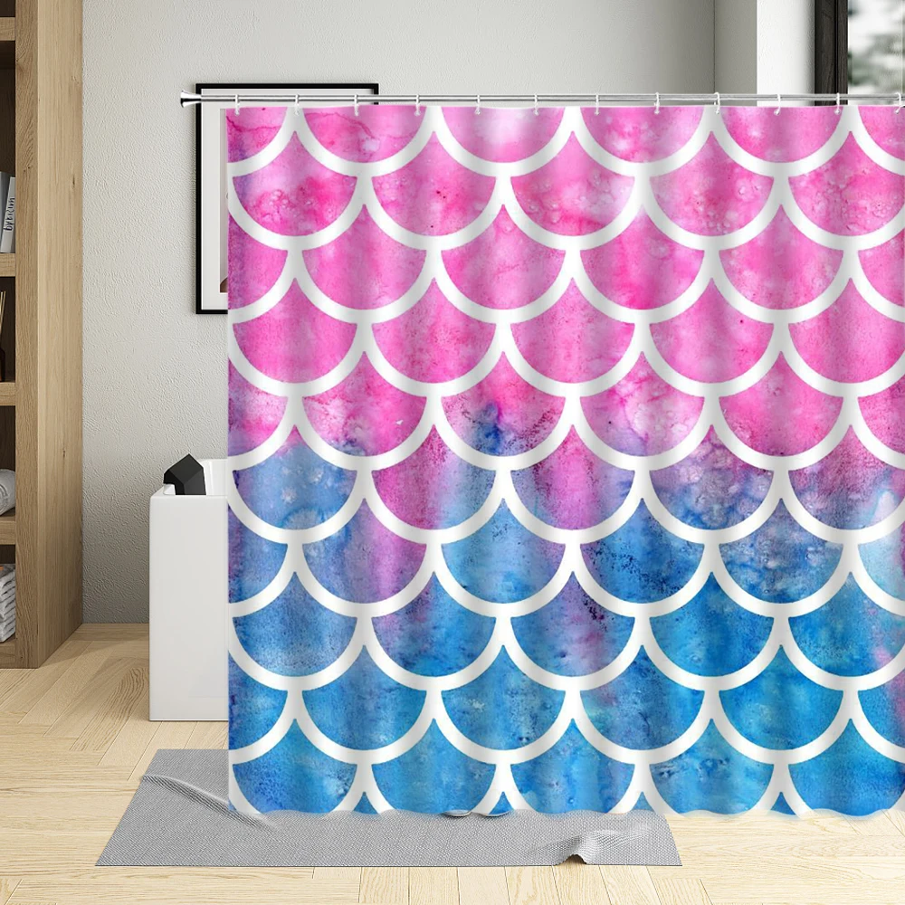 

Colorful Shiny Fish Scales Shower Curtain Waterproof Home Decoration Screen Polyester Fabric Curtains Multi Size With Hooks