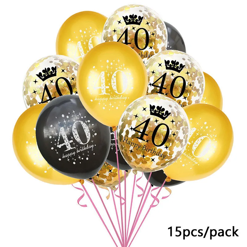 15 шт Смешанные золотые конфетти латексные шары 12 дюймов номер 21 30 40 50 60 70 80 лет