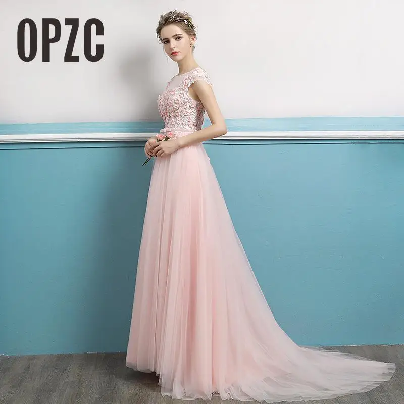 Женское вечернее платье со шлейфом розовое и синее из тюля с блестками