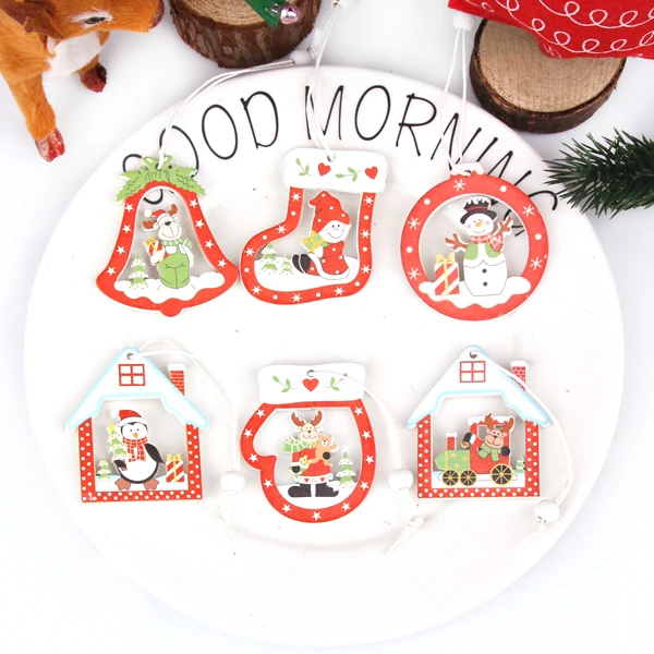 Mix 6PCS Type B 6 шт. DIY креативный Печатный Рождественский деревянный чипборд Подвески Украшения для рождественской вечеринки Рождественские елки украшения детские подарки - Цвет: Mix 6PCS Type B