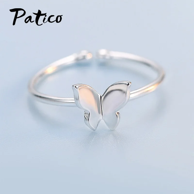 

Exquisite 100% 925 Sterling Silver Vintage Butterfly Adjustable Trendy Simple Open Free Size Rings for Women Female Fine Jewelry