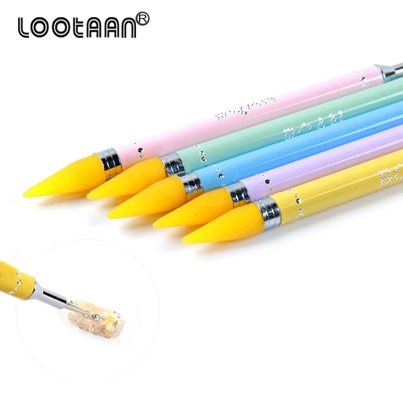 Lootaan 1 шт. 2 головы воск для очистки ногтей Стразы гель-аппликатор Уход за ногтями Декор Аксессуары двойной конец