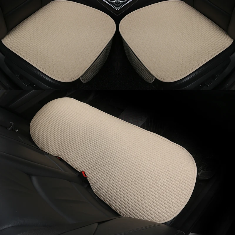 

3PCS Flax Car Seat Cushion Summer Auto Seat Cover Protector Mat Pad Cloak Suit Car Sofa Chair Universal Front Back For Sedan SUV