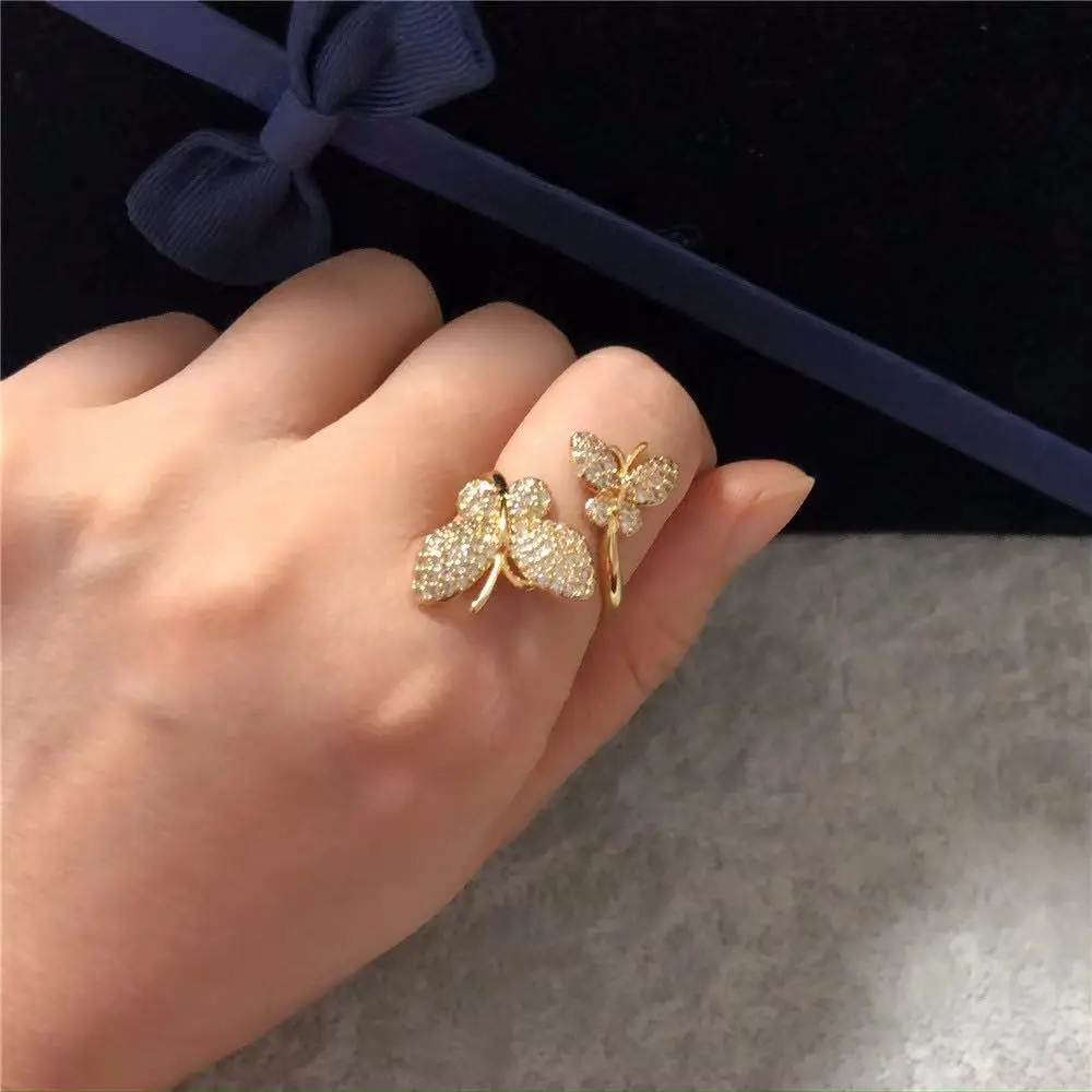 

Yoiuimt New Design Fashion Jewelry Opening High-Grade Copper Inlaid Zircon Butterfly Ring Luxury Shiny Ring For Women