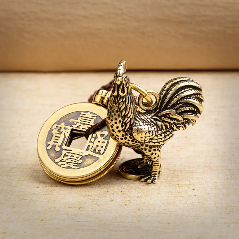 Винтажный Зодиак из латуни курица брелок Подвески ручной работы плетеная