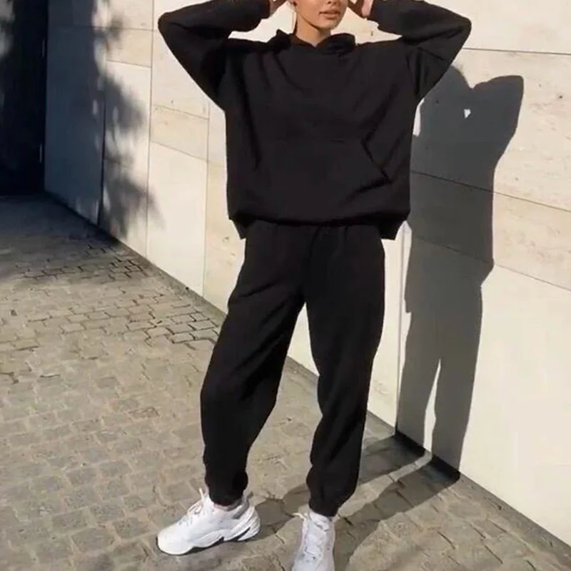 

Women's Tracksuit Casual Fleece Two Piece Sets Oversized Hooded Long Sleeve Female Hoodie Suit Winter Sport Pants Ladies Set